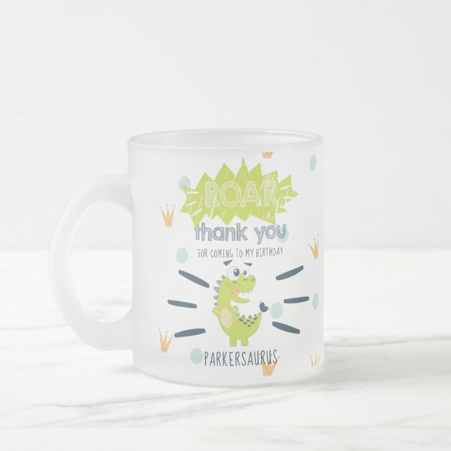 Taza De Cristal Esmerilado ROAR Green Dinosaur Birthday Favorito Personalizad (Izquierda)