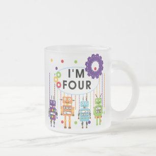 Taza De Cristal Esmerilado Robot 4ª camisetas de cumpleaños y regalos