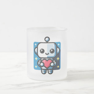 Taza De Cristal Esmerilado Robot lindo con corazón - Amor Adorable y Tecnolog
