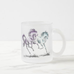 Taza De Cristal Esmerilado Rociando Carreras Caballos salvajes