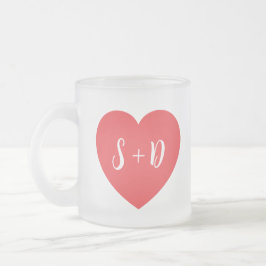 Taza De Cristal Esmerilado Romantic Heart Customizable White Initials Gift 