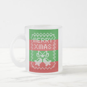 Taza De Cristal Esmerilado Ropa de jingle de patrón de suéter feo Hilo de nav