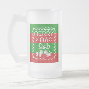 Taza De Cristal Esmerilado Ropa de jingle de patrón de suéter feo Hilo de nav