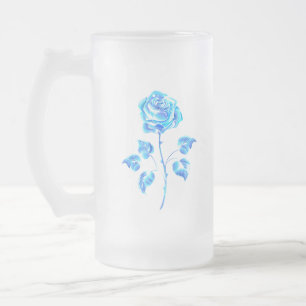 Taza De Cristal Esmerilado Rosa azul en llamas