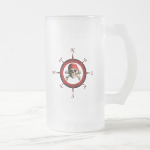 Taza De Cristal Esmerilado Rosa de compás del pirata