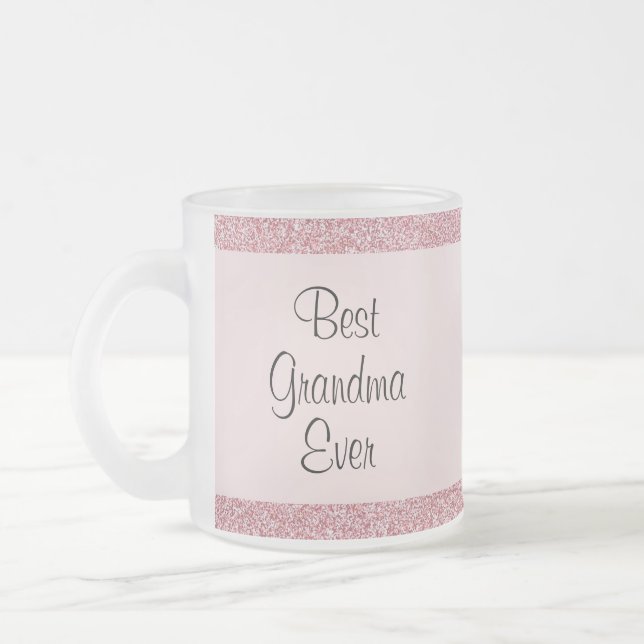 Taza De Cristal Esmerilado Rosa Purpurina Oro Mejor Abuela Siempre Cuida (Izquierda)