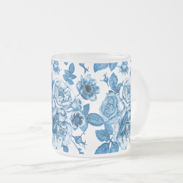Taza De Cristal Esmerilado Rosas azules (Anverso derecho)