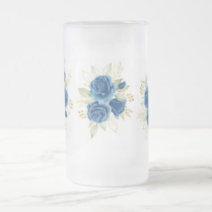 Taza De Cristal Esmerilado Rosas azules