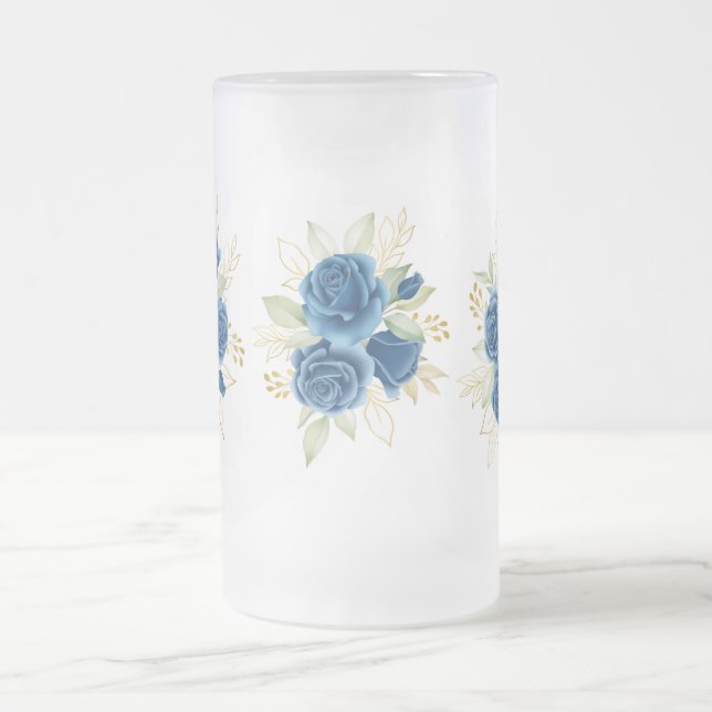 Taza De Cristal Esmerilado Rosas azules (Centro)