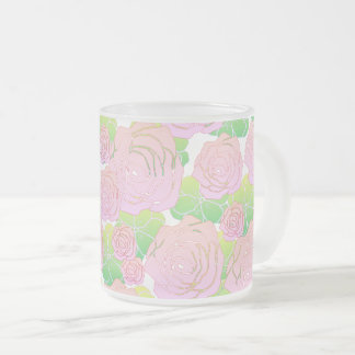 Taza De Cristal Esmerilado Rosas Rosadas Claras