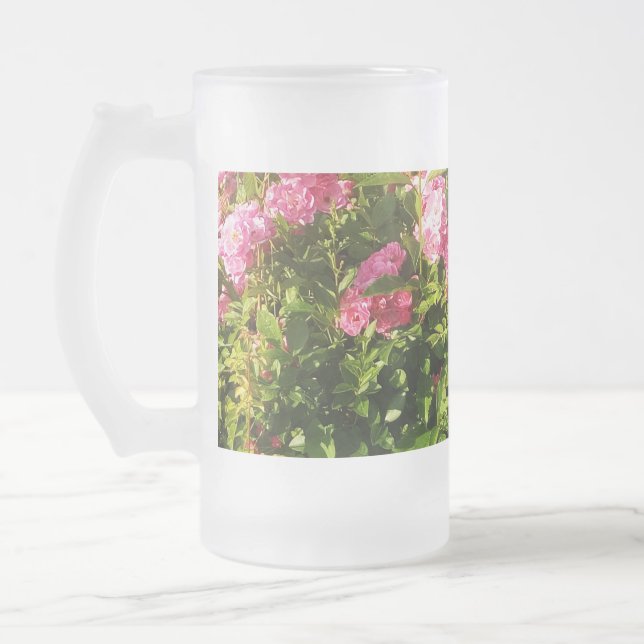 Taza De Cristal Esmerilado Rosas rosas rosas en flor (Izquierda)