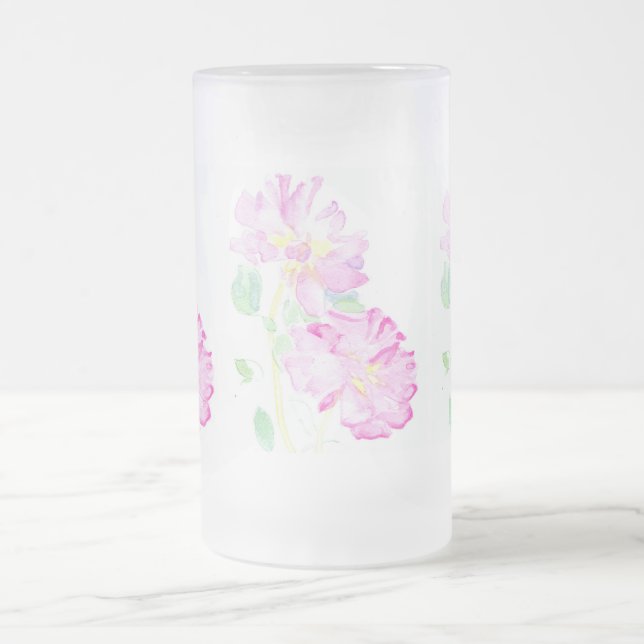 Taza De Cristal Esmerilado Rosas rosas rosas Frotadas Vidrio Mug (Centro)