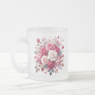 Taza De Cristal Esmerilado Rose Bouquet Floral Design-62104