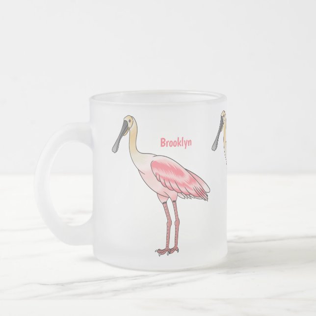 Taza De Cristal Esmerilado Roseate spoonbill bird cartoon illustration  (Izquierda)
