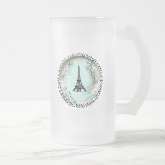 Taza De Cristal Esmerilado Roses rosas rosadas de la Torre Eiffel e impresión