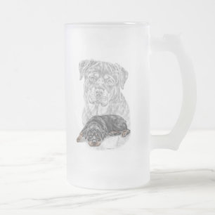 Taza De Cristal Esmerilado Rottweiler Dog Art
