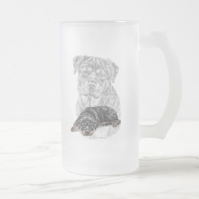 Taza De Cristal Esmerilado Rottweiler Dog Art (Derecha)