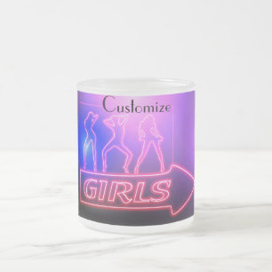 Taza De Cristal Esmerilado Rótulo de Chicas rosados neón Thunder_Cove