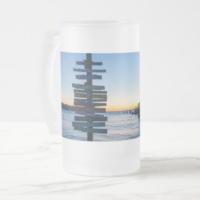 Taza De Cristal Esmerilado Rótulo De La Bahía De Pensacola Amanecer De Dock F (Anverso izquierdo)