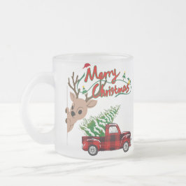 Taza De Cristal Esmerilado Rudolph Merry Christmas - Personalized Glass Mug