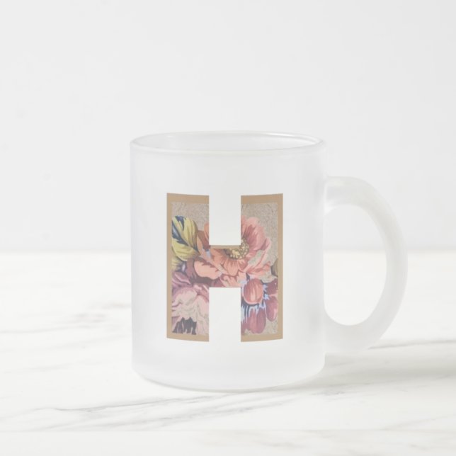 Taza De Cristal Esmerilado Rustic Floral Initial Letter H Monogram (Derecha)