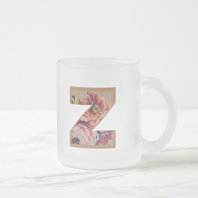 Taza De Cristal Esmerilado Rustic Floral Initial Letter Z Monogram (Derecha)