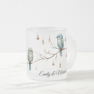 Taza De Cristal Esmerilado Rustic Woodland Love Birds Celebration