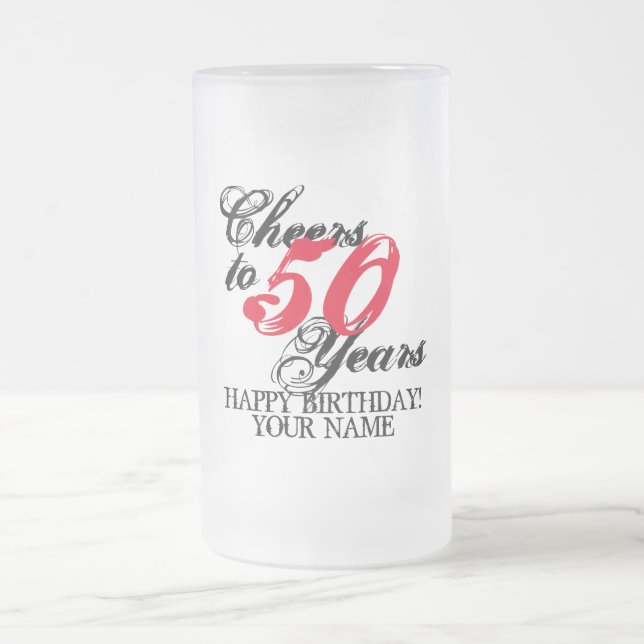 Taza De Cristal Esmerilado Saludos a 50 años personalizado regalo de cumpleañ (Centro)