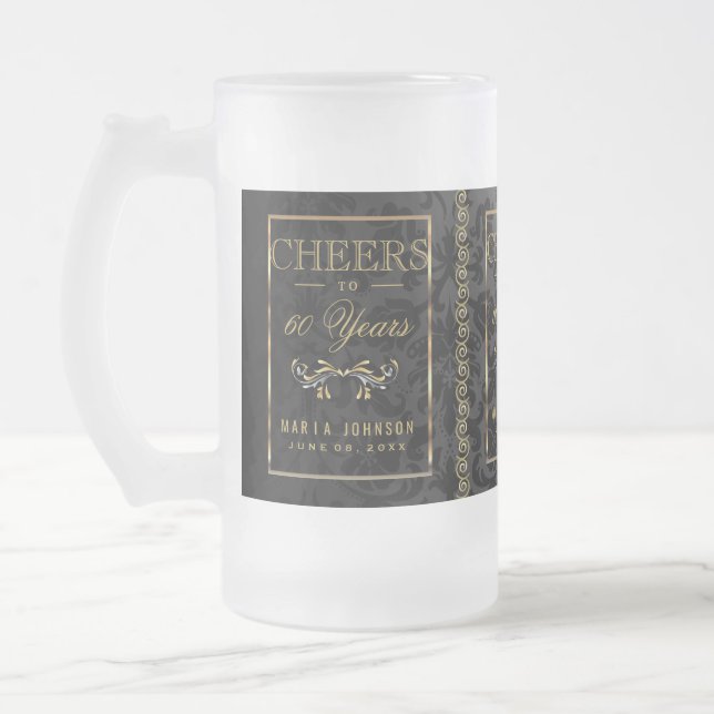 Taza De Cristal Esmerilado Saludos a 60 años - Edad de cumpleaños de bricolaj (Izquierda)