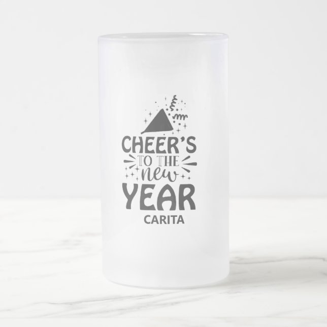 Taza De Cristal Esmerilado Saludos a la rana personalizada de Año Nuevo (Centro)