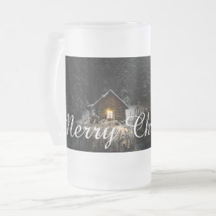 Taza De Cristal Esmerilado Saludos de Navidad con casa de brujas