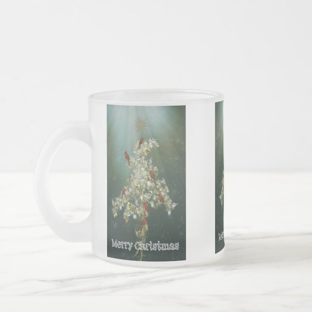 Taza De Cristal Esmerilado Saludos de Navidades de Goldenrod y Songbirds (Izquierda)