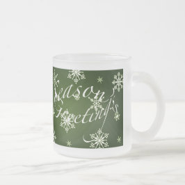 Taza De Cristal Esmerilado Saludos de temporada: Green Holiday Glass Mug Set