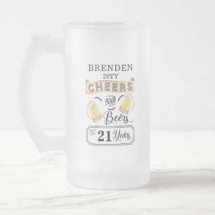Taza De Cristal Esmerilado Saludos y cervezas a 21 años Cumpleaños