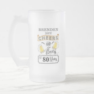 Taza De Cristal Esmerilado Saludos y cervezas a 80 años Cumpleaños