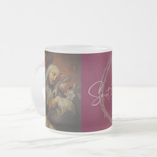 Taza De Cristal Esmerilado Santa Catalina de Siena, Santo Mug católico (Anverso izquierdo)