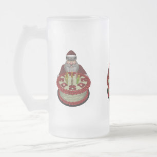 Taza De Cristal Esmerilado Santa Claus con pastel de cumpleaños