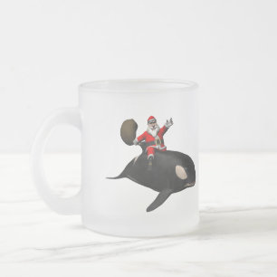 Taza De Cristal Esmerilado Santa Claus montando sobre una ballena asesina