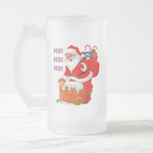 Taza De Cristal Esmerilado SANTA CON NAVIDAD PRESENTE, HO! ¡Oh! ¡Oh!