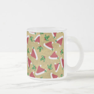 Taza De Cristal Esmerilado Santa Hat y Holly