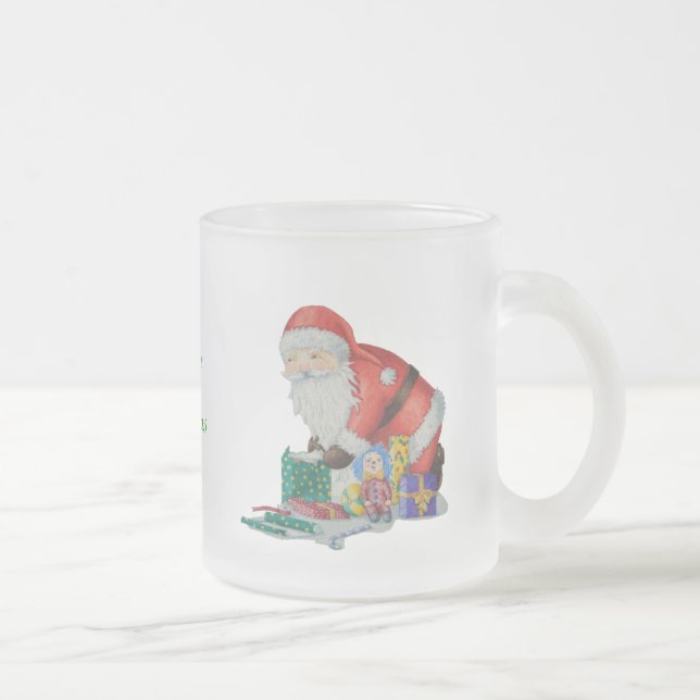 Taza De Cristal Esmerilado santa linda con presantes para navidades (Derecha)