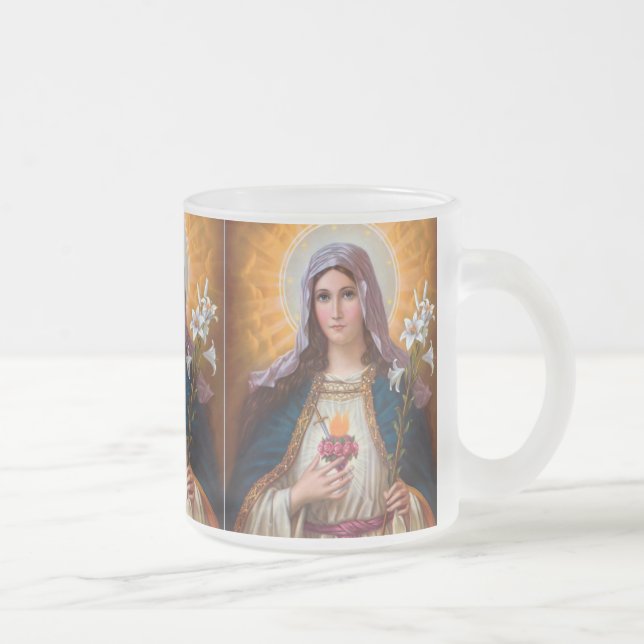 Taza De Cristal Esmerilado Santa Madre María Corazón Inmaculado, Santa María, (Derecha)