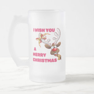 TAZA DE CRISTAL ESMERILADO SANTA'S REINDEER TE DESEA UNA FELIZ NAVIDAD