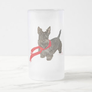 Taza De Cristal Esmerilado Scottie de invierno con bufanda Wam