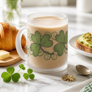 Taza De Cristal Esmerilado Scroll & Shamrock