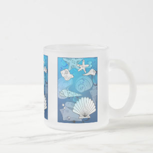 Taza De Cristal Esmerilado Seashells Aqua Ocean Glass Mug