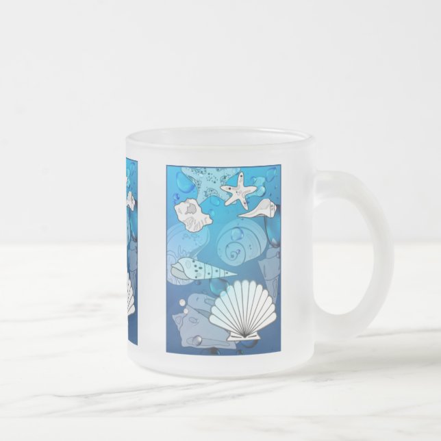 Taza De Cristal Esmerilado Seashells Aqua Ocean Glass Mug (Derecha)