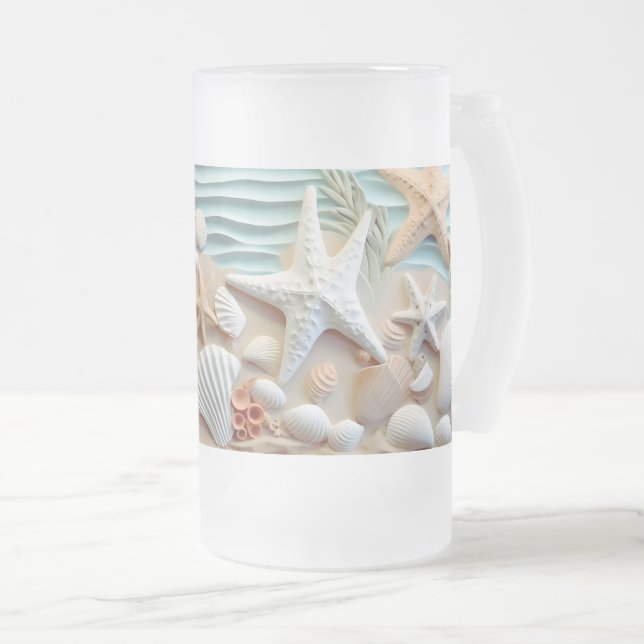Taza De Cristal Esmerilado Seashells Beach 3D Mug - Sip la brisa marina (Anverso derecho)