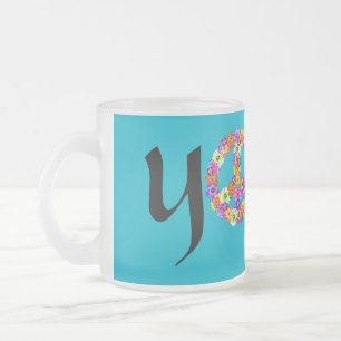 Taza De Cristal Esmerilado Señal de Paz Floral de Yoga