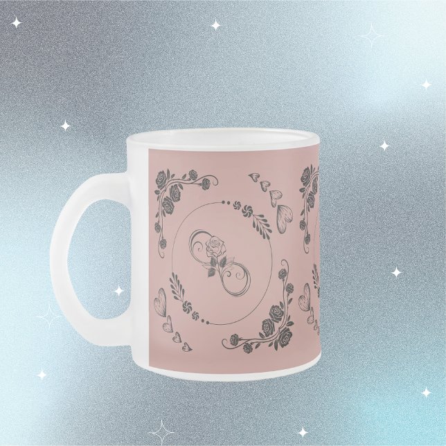 Taza De Cristal Esmerilado Sencillos corazones negros, florales, infinitos en (Subido por el creador)